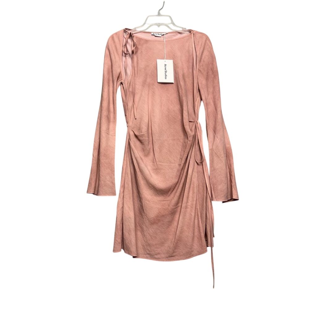 Acne Studios Tunic Wrap Long Sleeve Mini Dress Dusty Pink Mauve Size 36 NWT